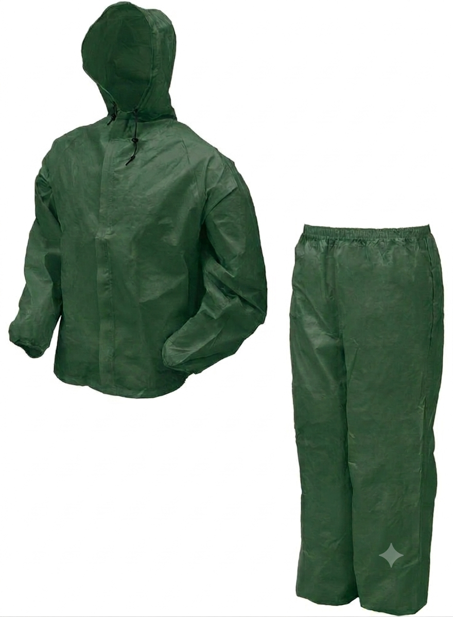 PVC Rain Suit. Green Jacket & Trouser