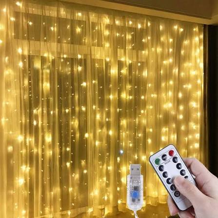 3 x 3 m 300 LED Curtain Lights, 8 Modes, Warm White for Christmas, Outdoor Decoration